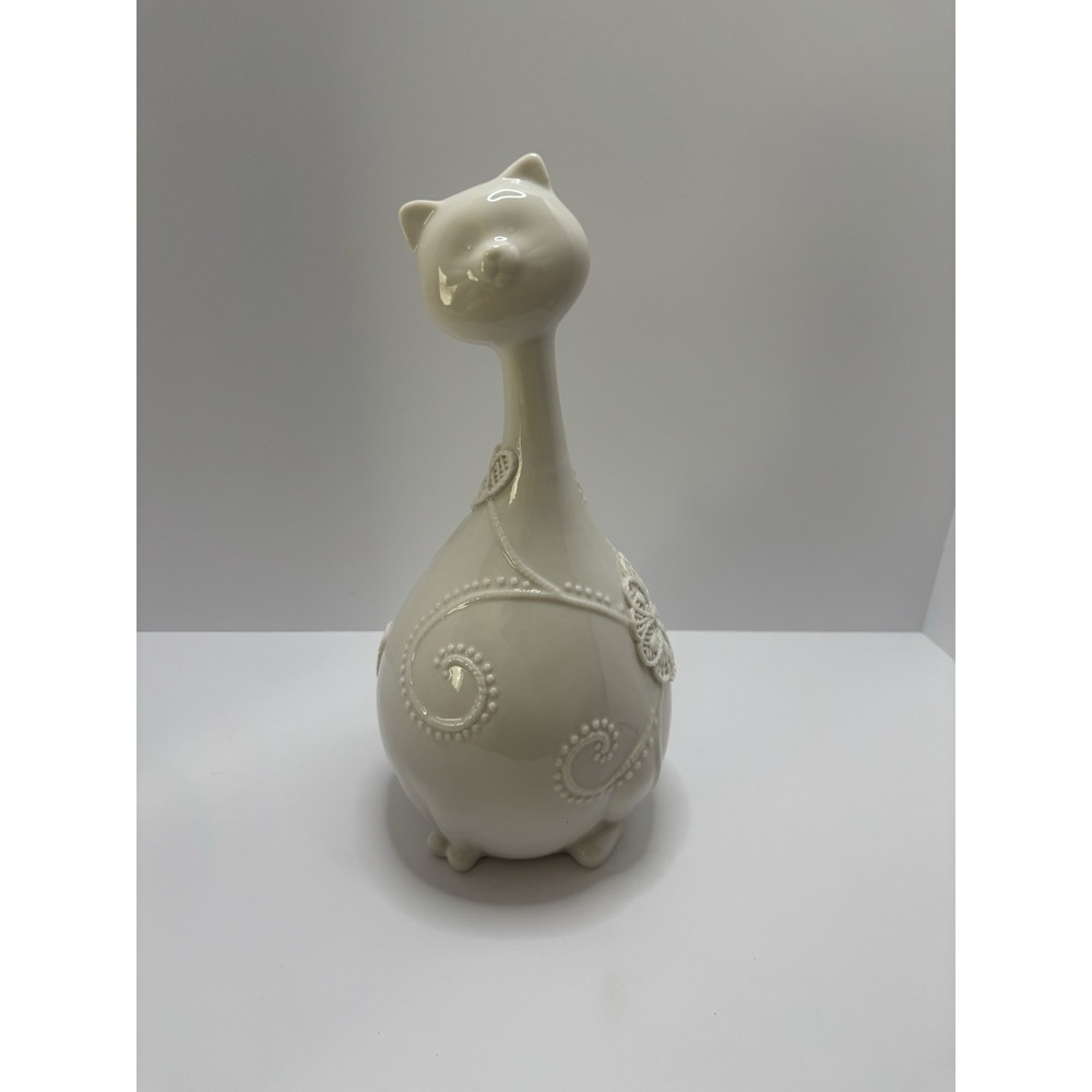 Apropos Home Collection Ceramic White Cat Embossed‎ Design 12" Tall